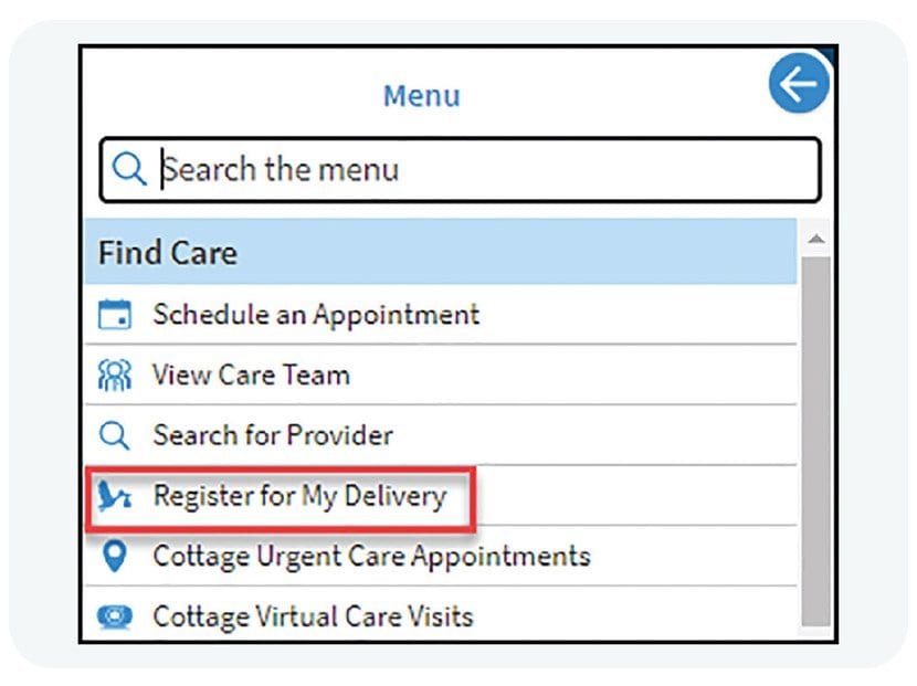 Cottage MyChart Menu example