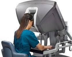 Surgeon sitting at the da Vinci® XI Surgeon Console