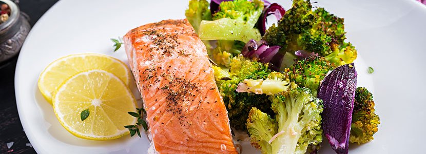 Salmon and vegetables on a plate